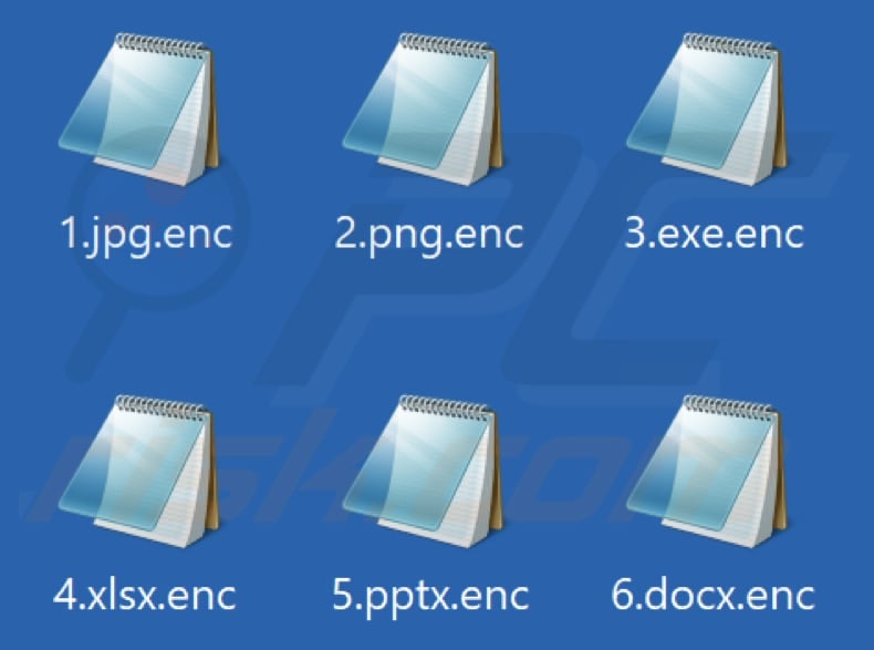 Files encrypted by Prestige ransomware (.enc extension)
