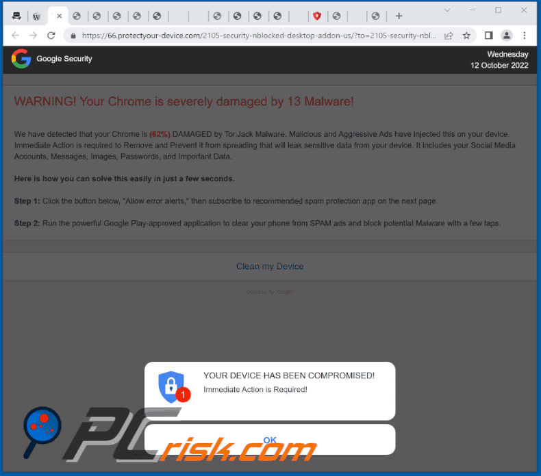 protectyour-device[.]com website appearance (GIF)