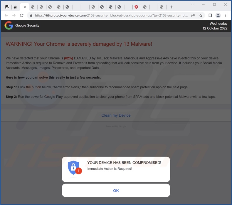 protectyour-device[.]com pop-up redirects