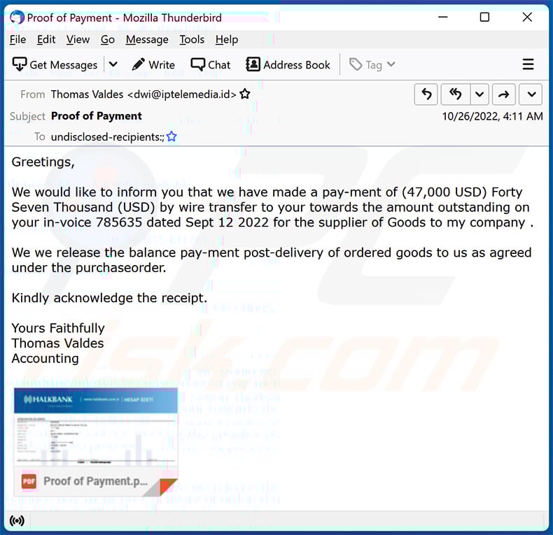 Purchase Order-themed spam email (2022-10-28)