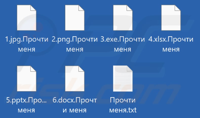 Files encrypted by QuiDDoss ransomware (.Прочти меня extension)