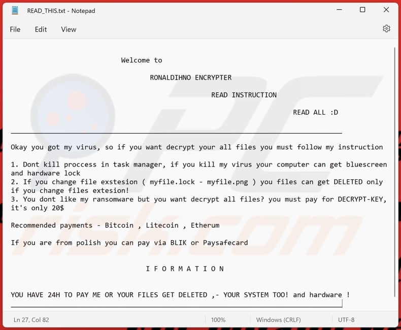 RONALDIHNO ENCRYPTER ransomware text file (READ_THIS.txt)