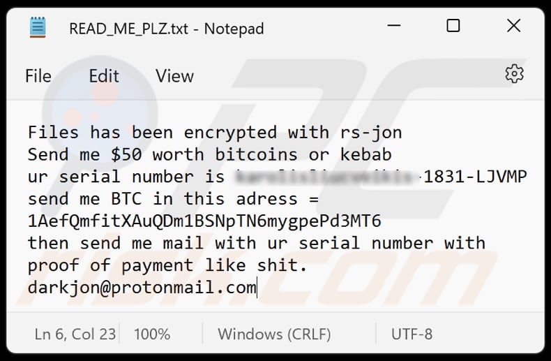 Rs-jon ransomware text file (READ_ME_PLZ.txt)