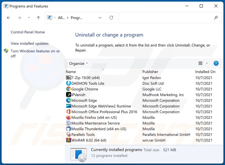 search.nstart.online browser hijacker uninstall via Control Panel