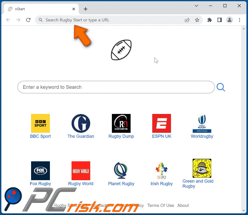 Rugby Start browser hijacker redirecting to nearbyme.io (GIF)