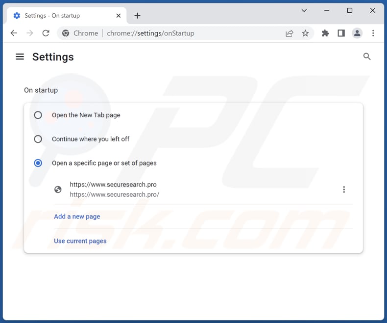 Removing securesearch.pro from Google Chrome homepage