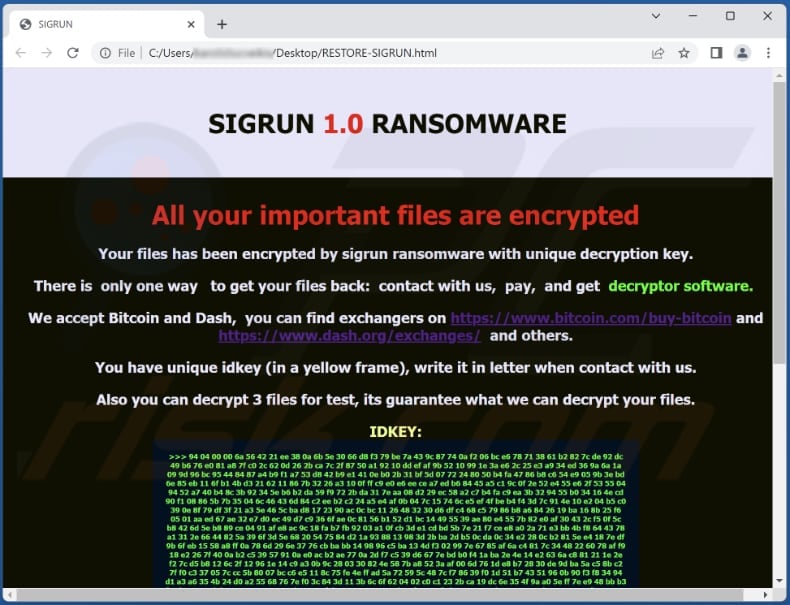 Sigrun ransomware html file (RESTORE-SIGRUN.html)
