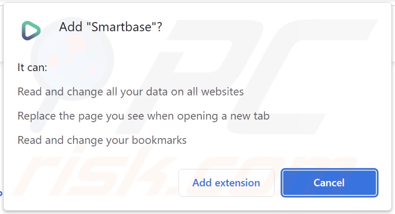 Smartbase browser hijacker asking for permissions