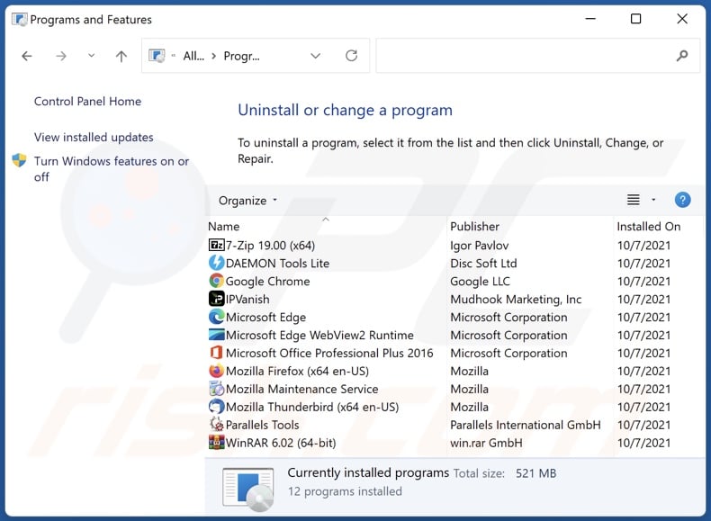 Smartbase browser hijacker uninstall via Control Panel