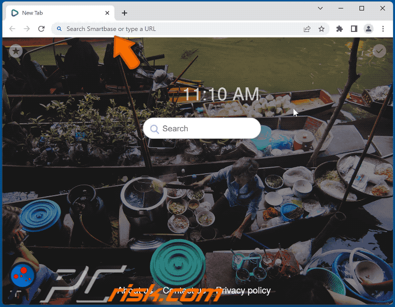 Smartbase browser hijacker redirecting to Bing (GIF)