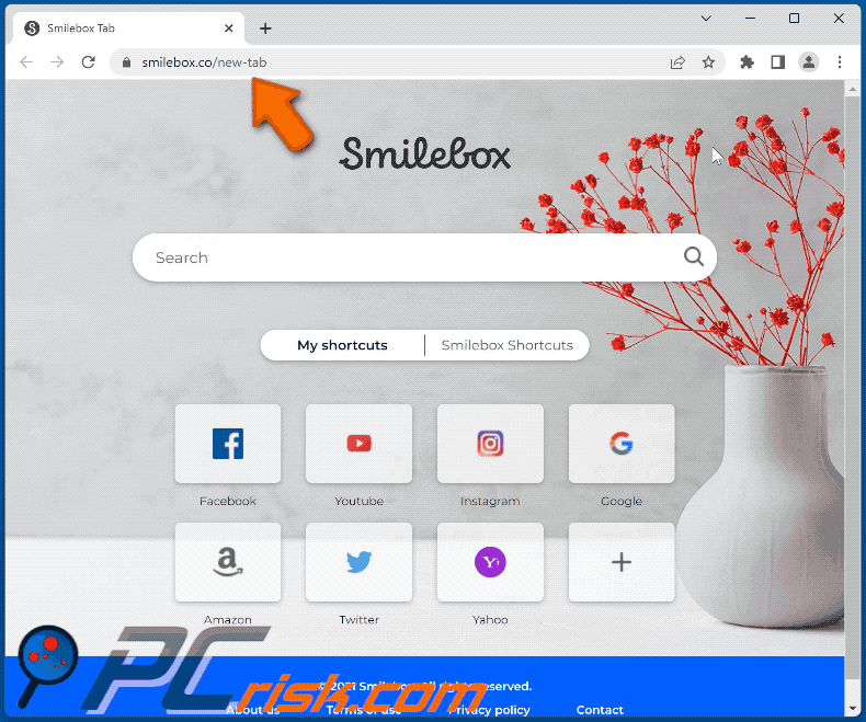 smilebox tab browser hijacker smilebox.co shows yahoo results