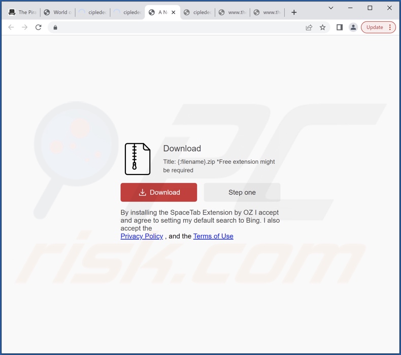 Space Tab browser hijacker-promoting website (sample 1)