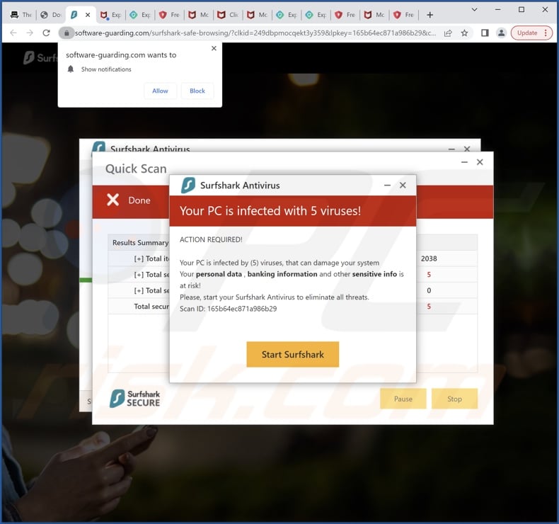 Surfshark - Your PC Is Infected With 5 Viruses! scam