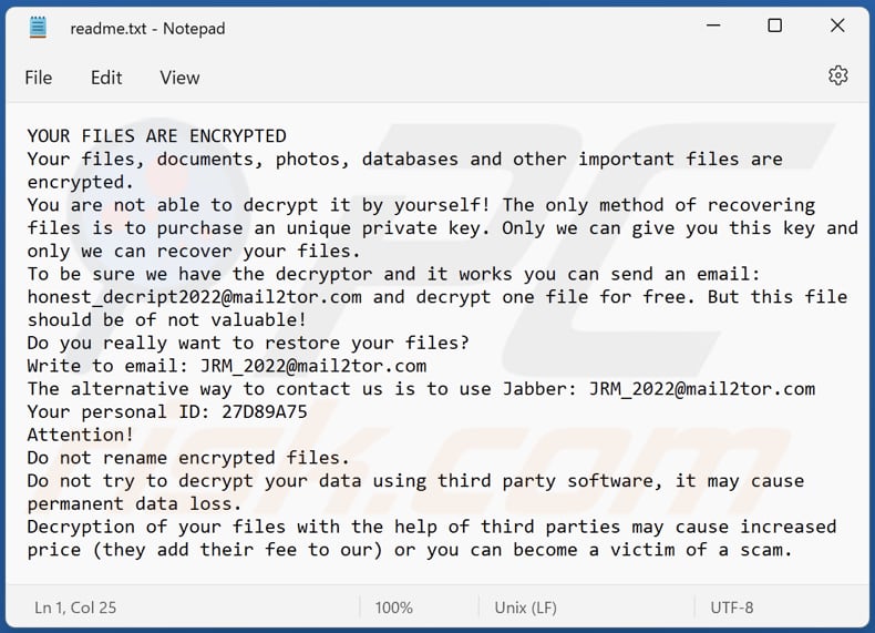 T_TEN ransomware ransom note txt file (Readme.txt)