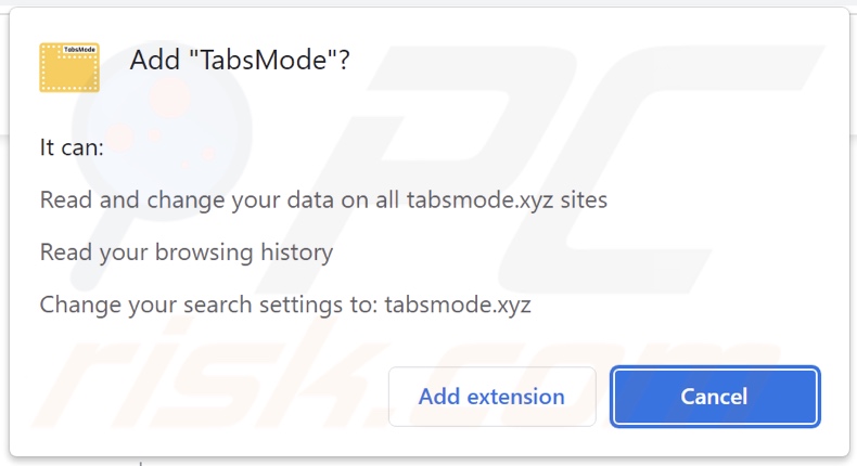 TabsMode browser hijacker asking for permissions