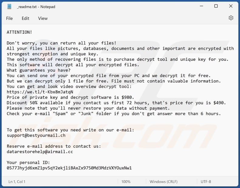 Towz ransomware text file (_readme.txt)