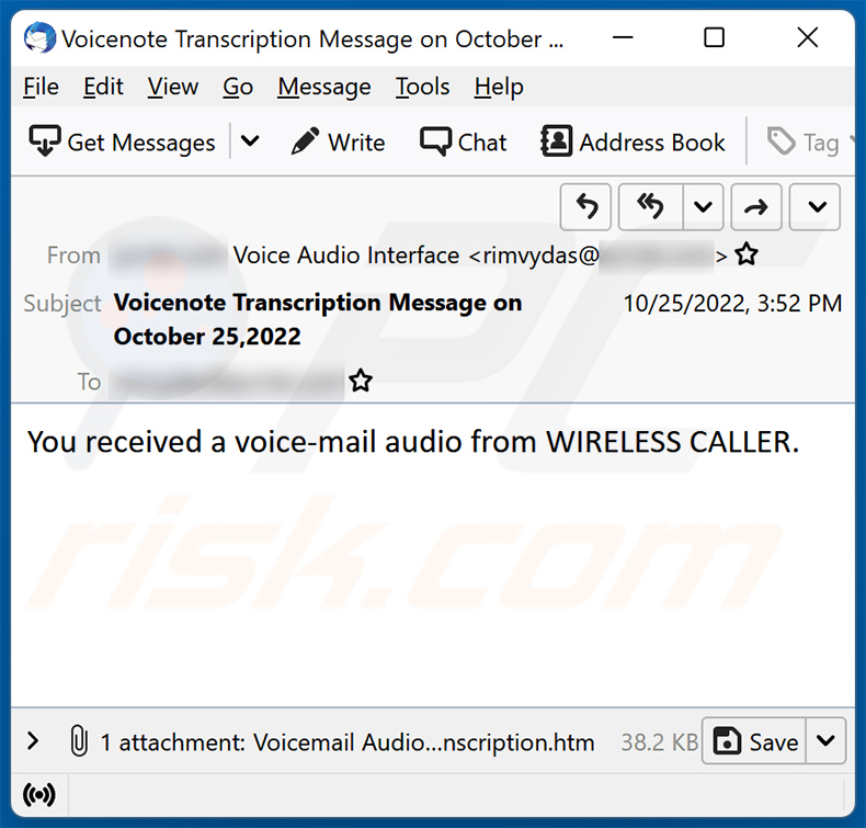 Voicemail-themed spam email (2022-10-27)