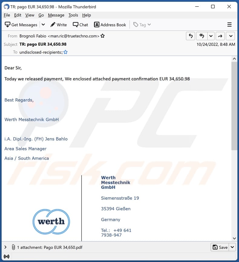 Werth Messtechnik email virus malware-spreading campaign