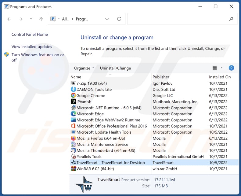 TravelSmart adware uninstall via Control Panel