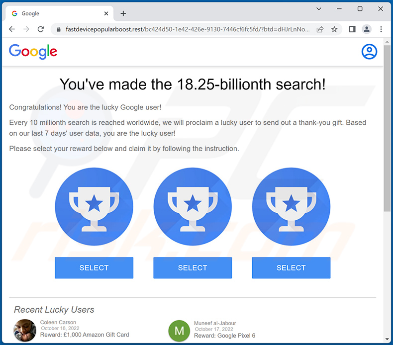 You've made the 18.25-billionth search! scam website