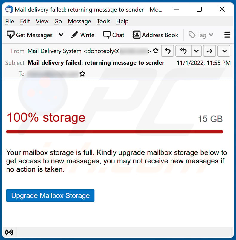 Your Mailbox Is Full spam email (2022-11-04)
