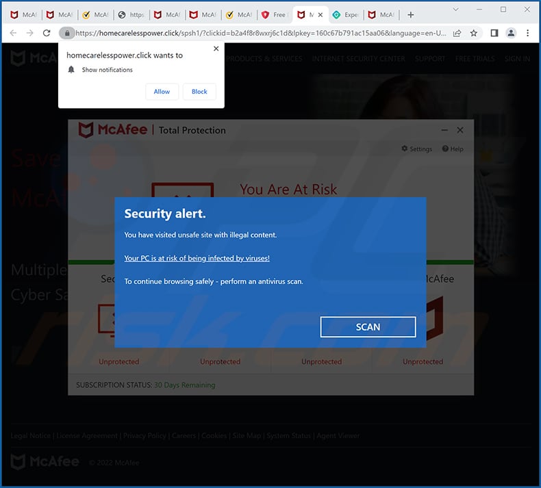 You've Visited Illegal Infected Website pop-up scam variant (2022-11-08)