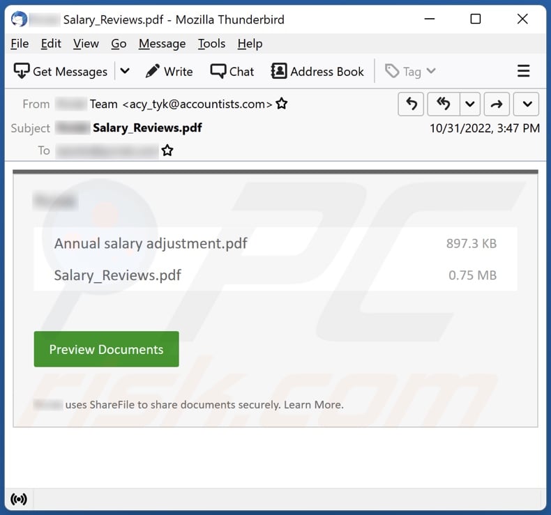 Annual Salary Adjustment email spam campaign