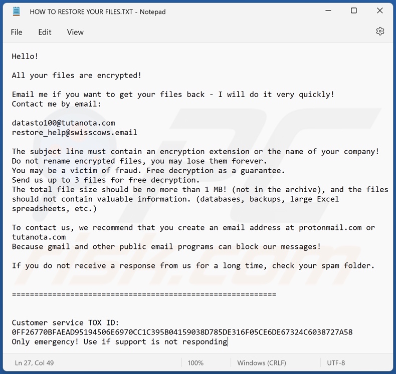 Bkqfmsahpt ransomware ransom note (HOW TO RESTORE YOUR FILES.TXT)
