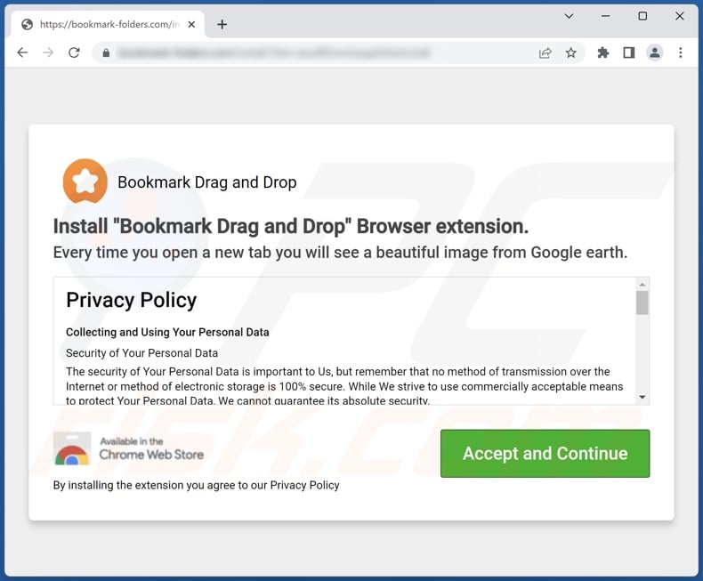 Website used to promote Bookmark Drag and Drop browser hijacker 1