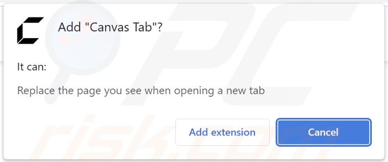 Canvas Tab browser hijacker asking for permissions