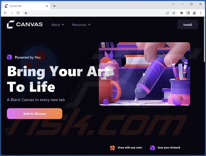 Website used to promote Canvas Tab browser hijacker