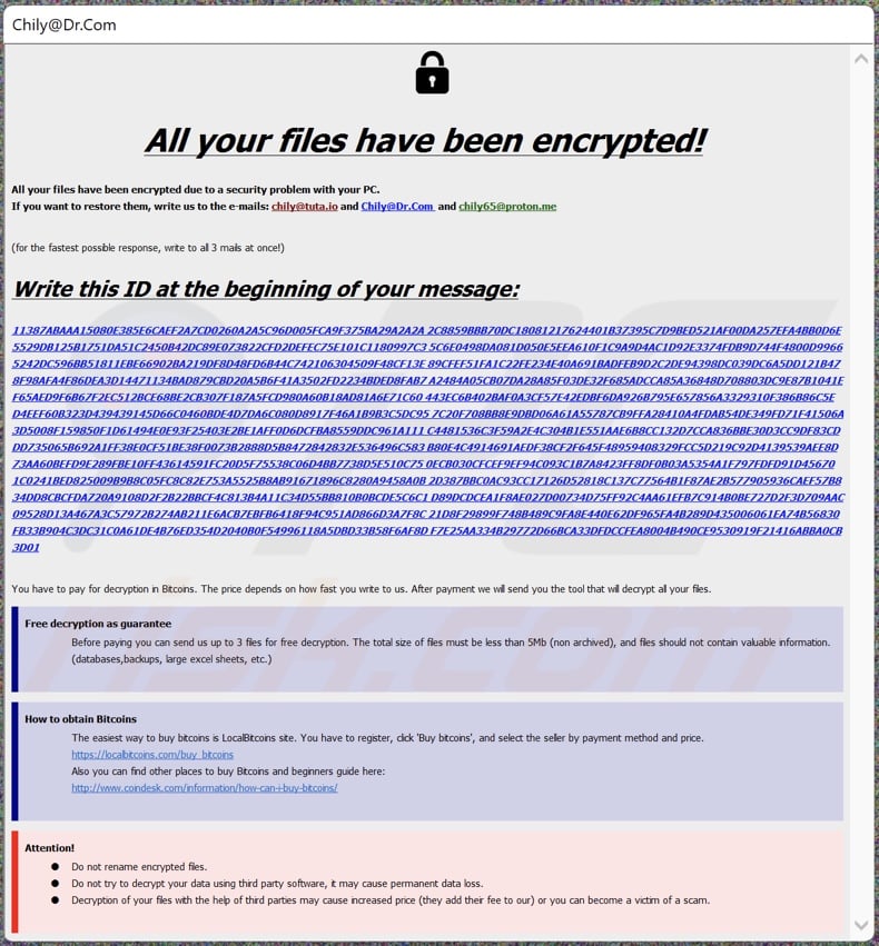 Chily ransomware ransom note (Read Me.Hta)