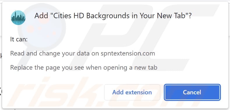 Cities HD Backgrounds in Your New Tab browser hijacker asking for permissions