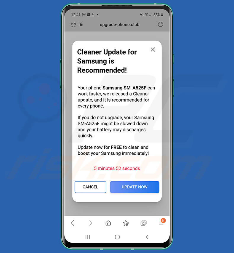 Cleaner Update-themed pop-up scam (2022-11-10)