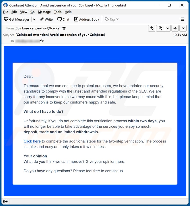 Coinbase-themed spam email (2022-11-15)