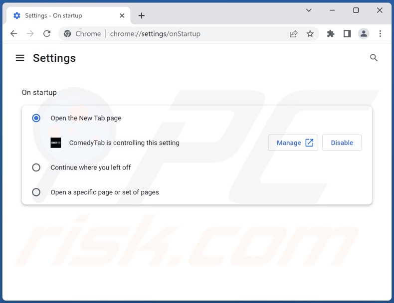 Removing ComedyTab from Google Chrome homepage