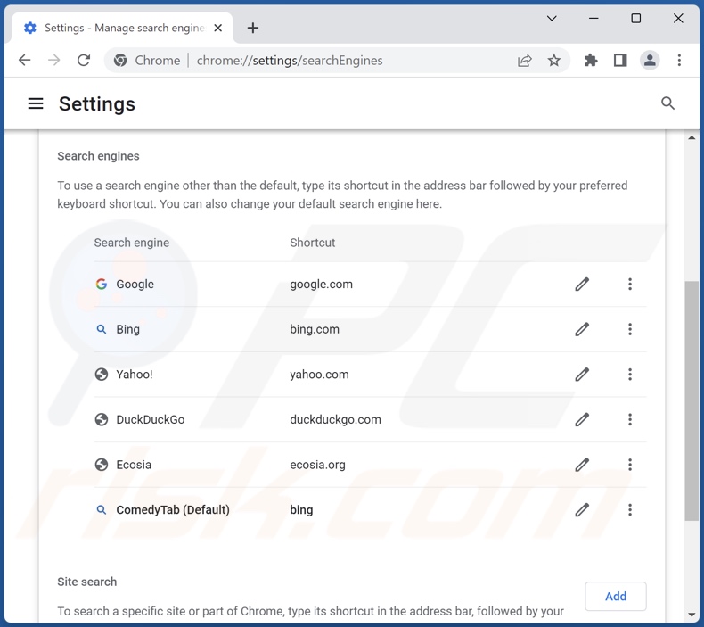 Changing Google Chrome default search engine