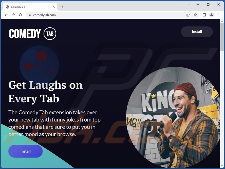 Website used to promote ComedyTab browser hijacker