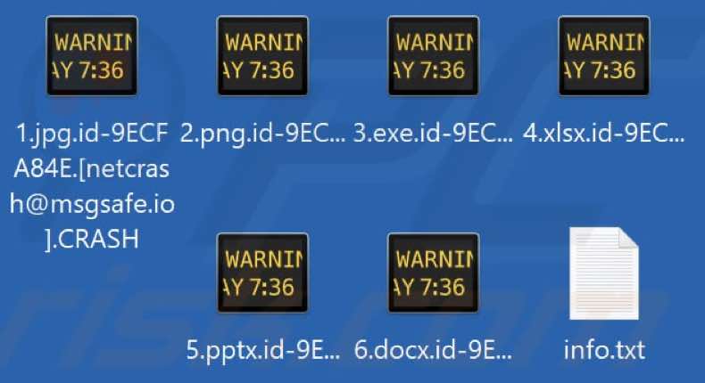 Files encrypted by CRASH ransomware (.CRASH extension)