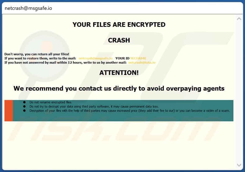 CRASH ransomware pop-up window