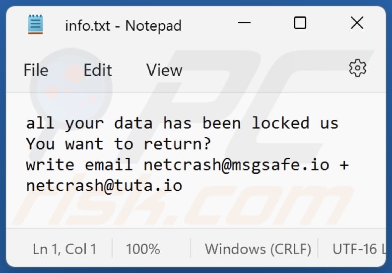 CRASH ransomware txt file (info.txt)