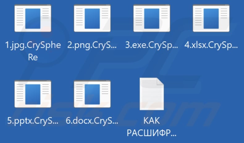 Files encrypted by CrySpheRe ransomware (.CrySpheRe extension)