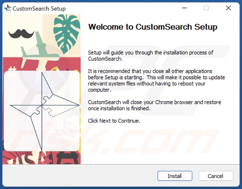 CustomSearch browser hijacker installation setup