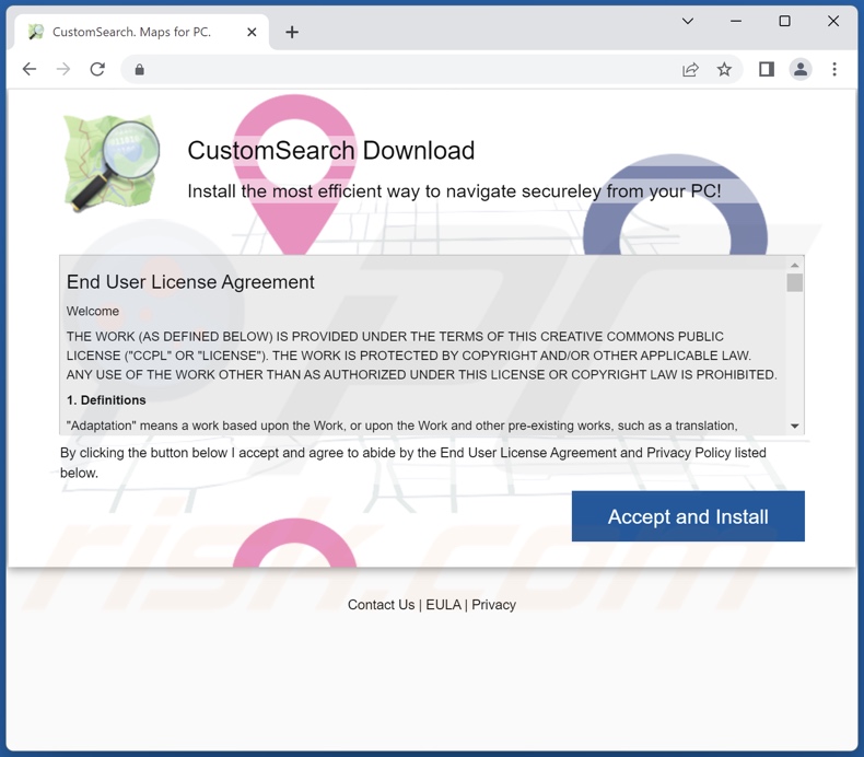 Website used to promote CustomSearch browser hijacker