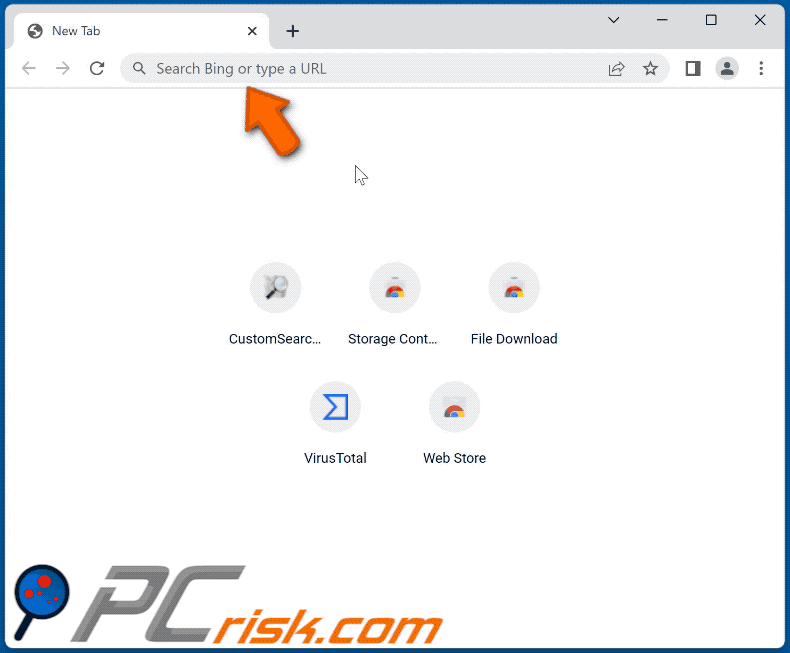 CustomSearch browser hijacker redirecting (via nseext.info) to Bing (GIF)