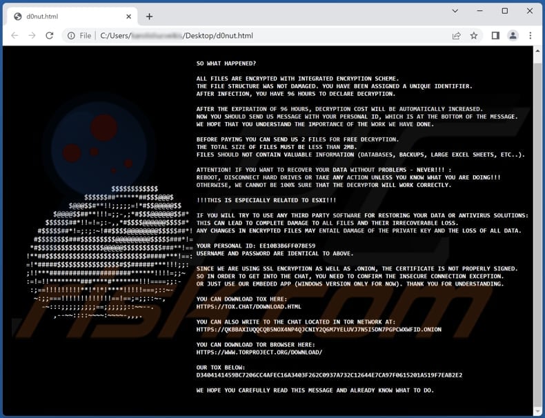 D0nut ransomware html file (d0nut.html)