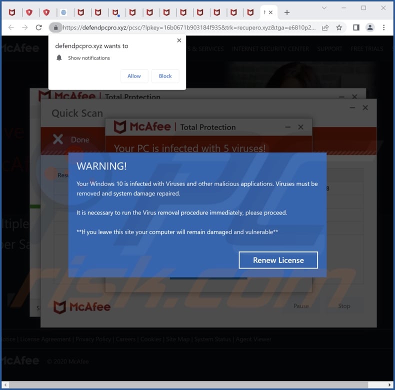 defendpcpro[.]xyz pop-up redirects