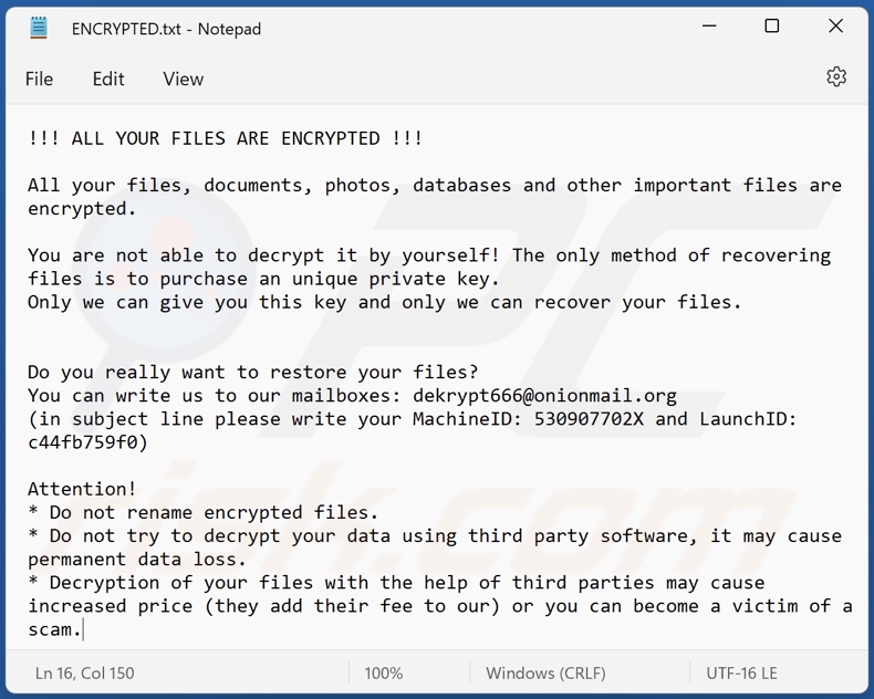 Dom ransomware ransom note (ENCRYPTED.txt)
