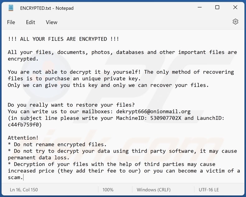 Dom ransomware ransom note (ENCRYPTED.txt)