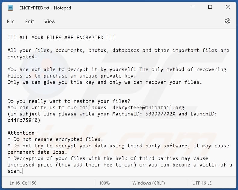 Dom ransomware ransom note (ENCRYPTED.txt)